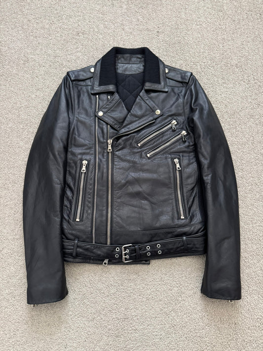 FW15 Balmain by Olivier Rousteing Belted Biker Leather Jacket