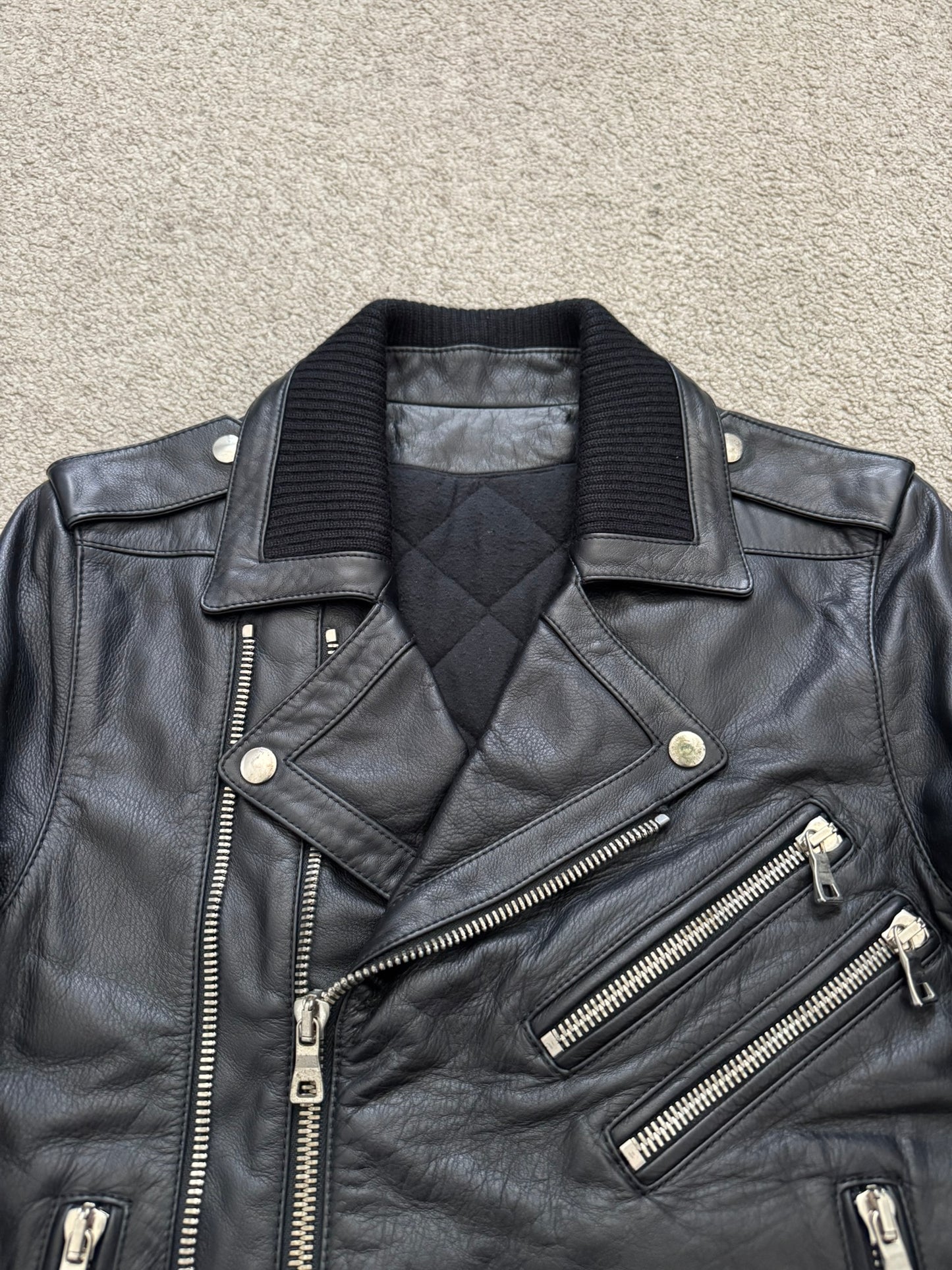 FW15 Balmain by Olivier Rousteing Belted Biker Leather Jacket