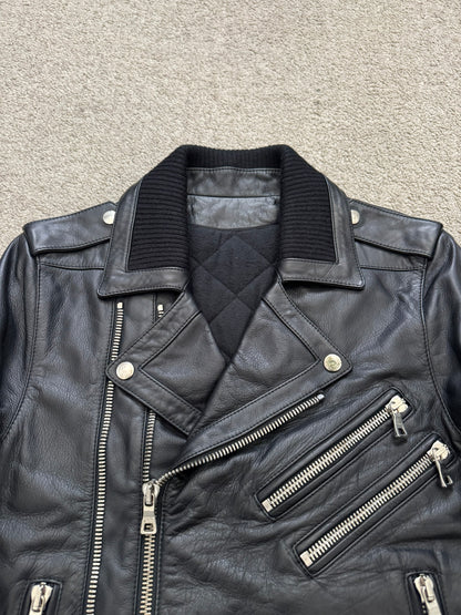 FW15 Balmain by Olivier Rousteing Belted Biker Leather Jacket