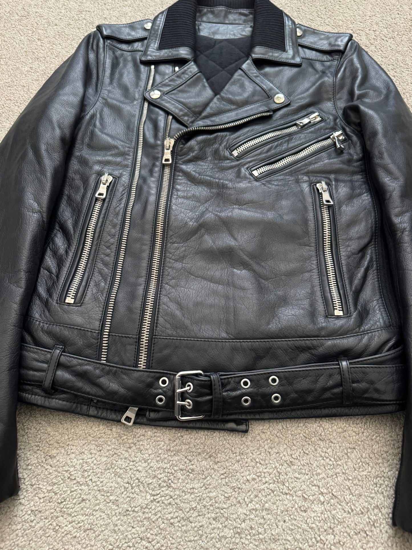 FW15 Balmain by Olivier Rousteing Belted Biker Leather Jacket