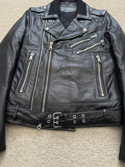 FW15 Balmain by Olivier Rousteing Belted Biker Leather Jacket