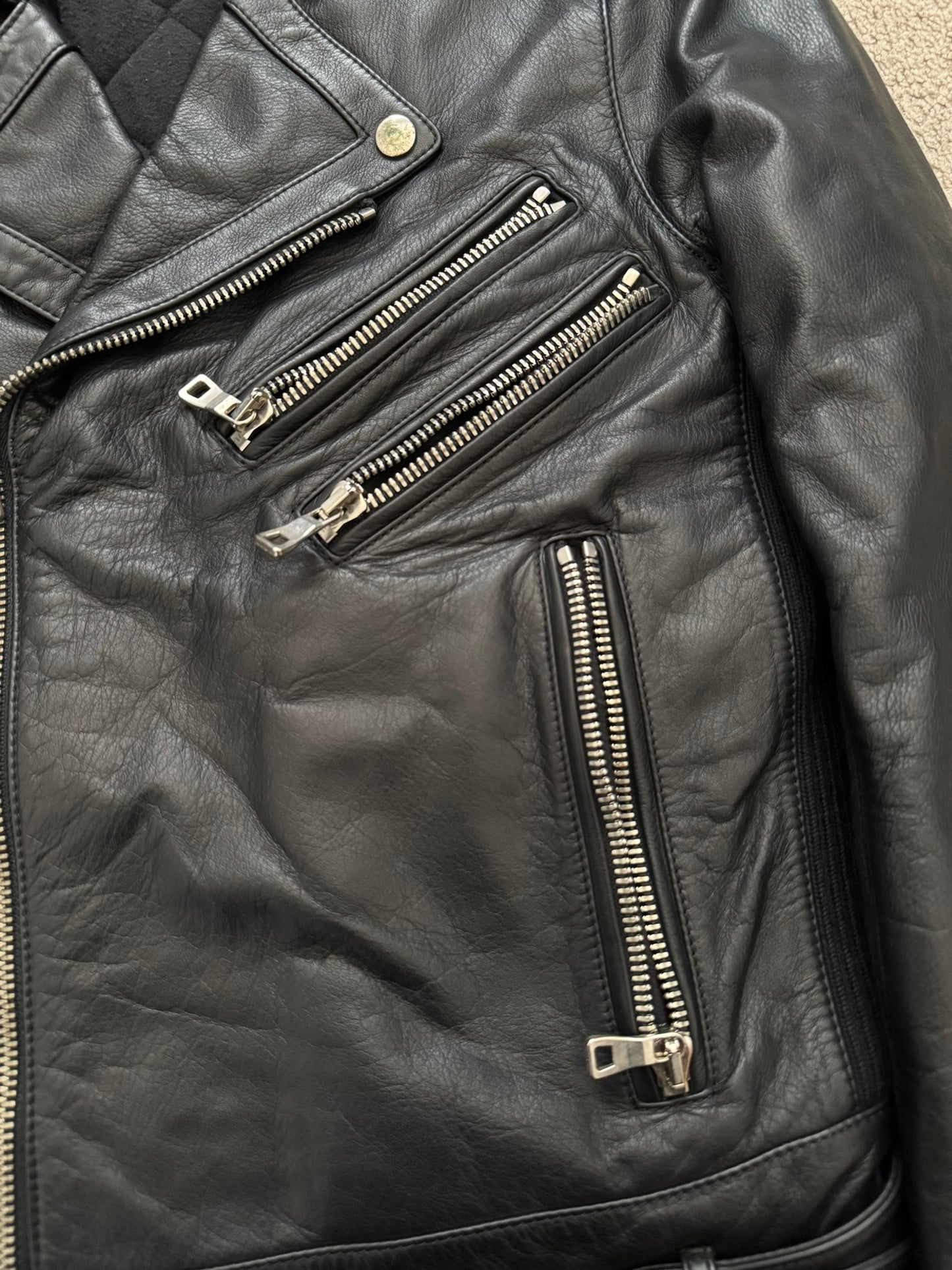 FW15 Balmain by Olivier Rousteing Belted Biker Leather Jacket