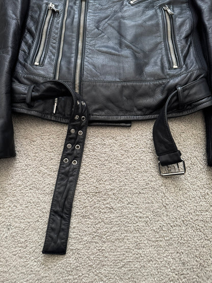 FW15 Balmain by Olivier Rousteing Belted Biker Leather Jacket