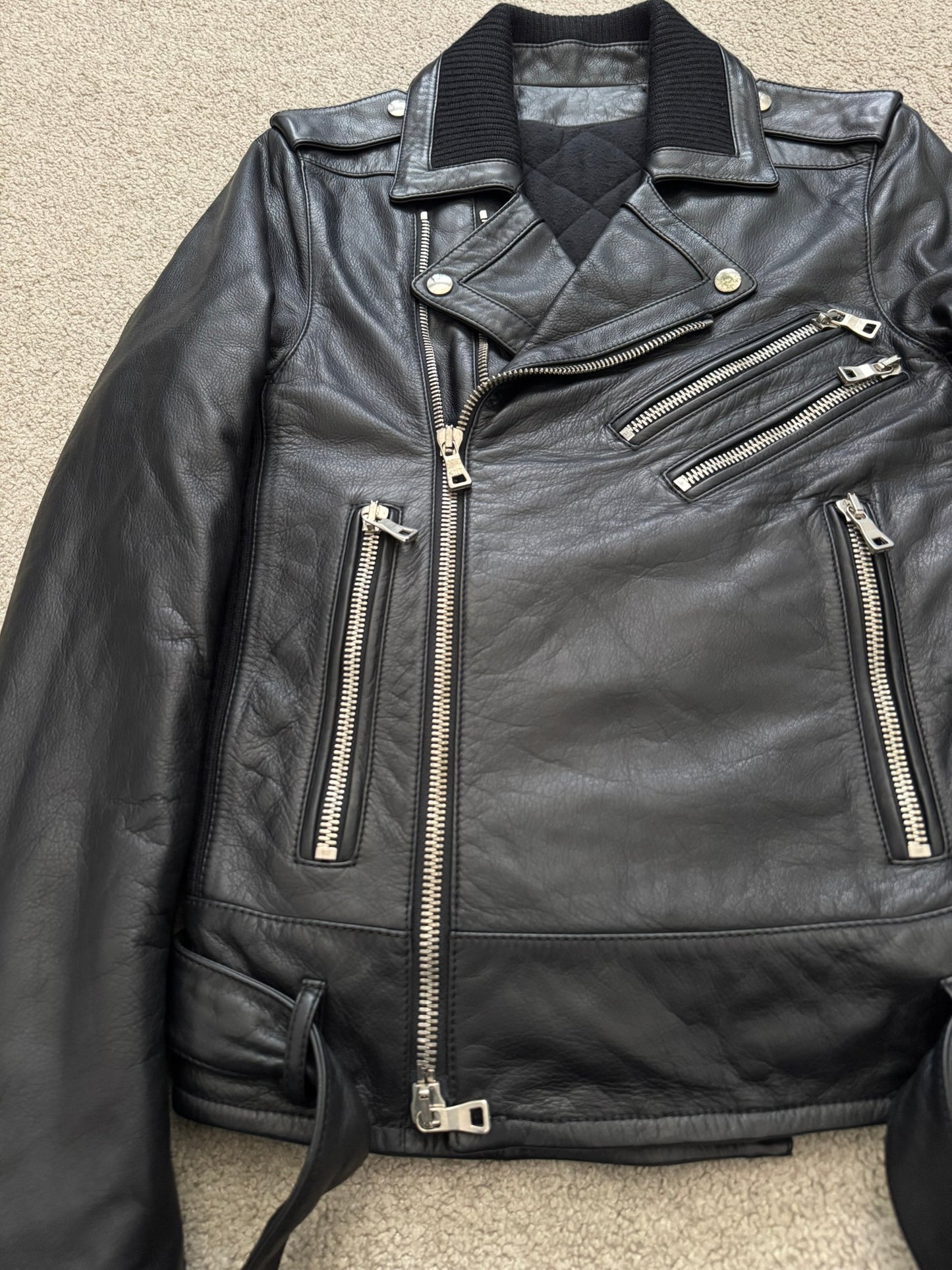 FW15 Balmain by Olivier Rousteing Belted Biker Leather Jacket