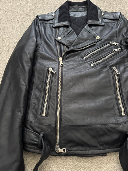 FW15 Balmain by Olivier Rousteing Belted Biker Leather Jacket