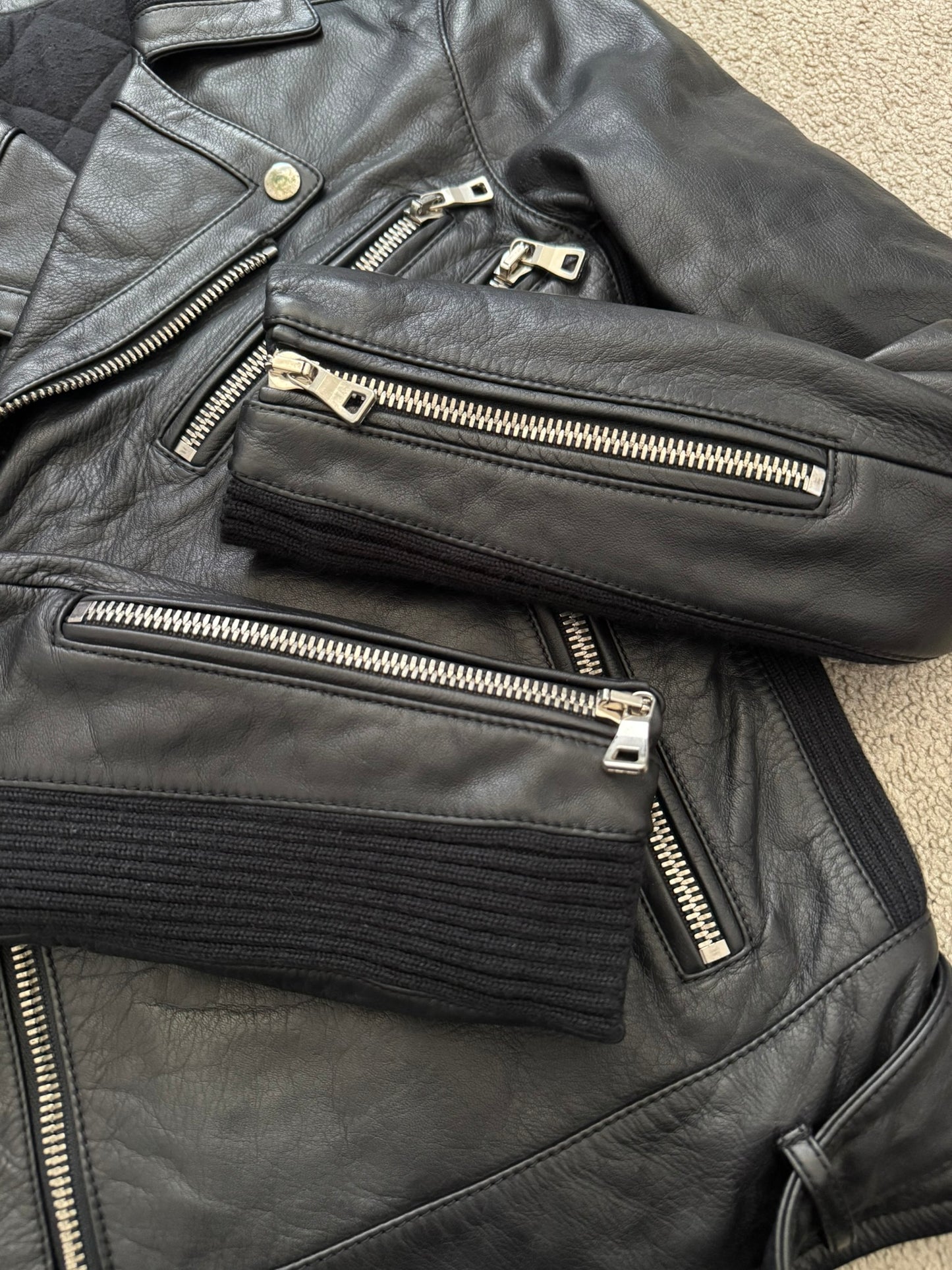 FW15 Balmain by Olivier Rousteing Belted Biker Leather Jacket