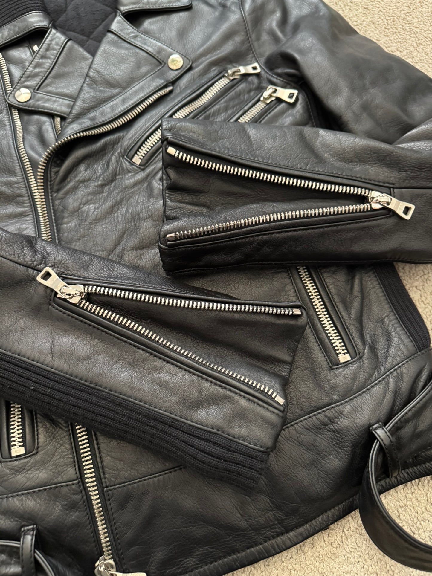 FW15 Balmain by Olivier Rousteing Belted Biker Leather Jacket