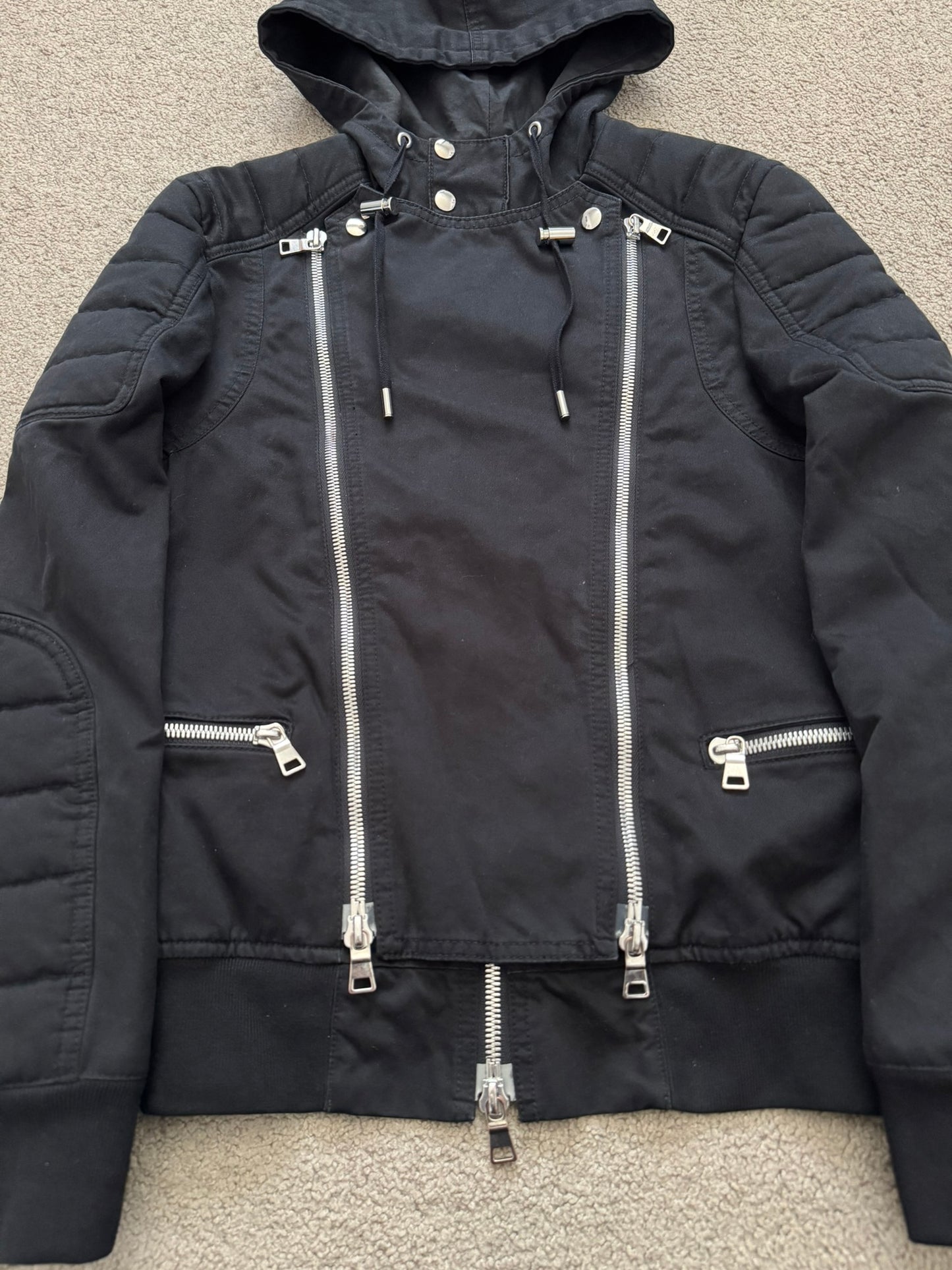 SS17 Balmain by Olivier Rousteing Hooded Biker Zipper Jacket