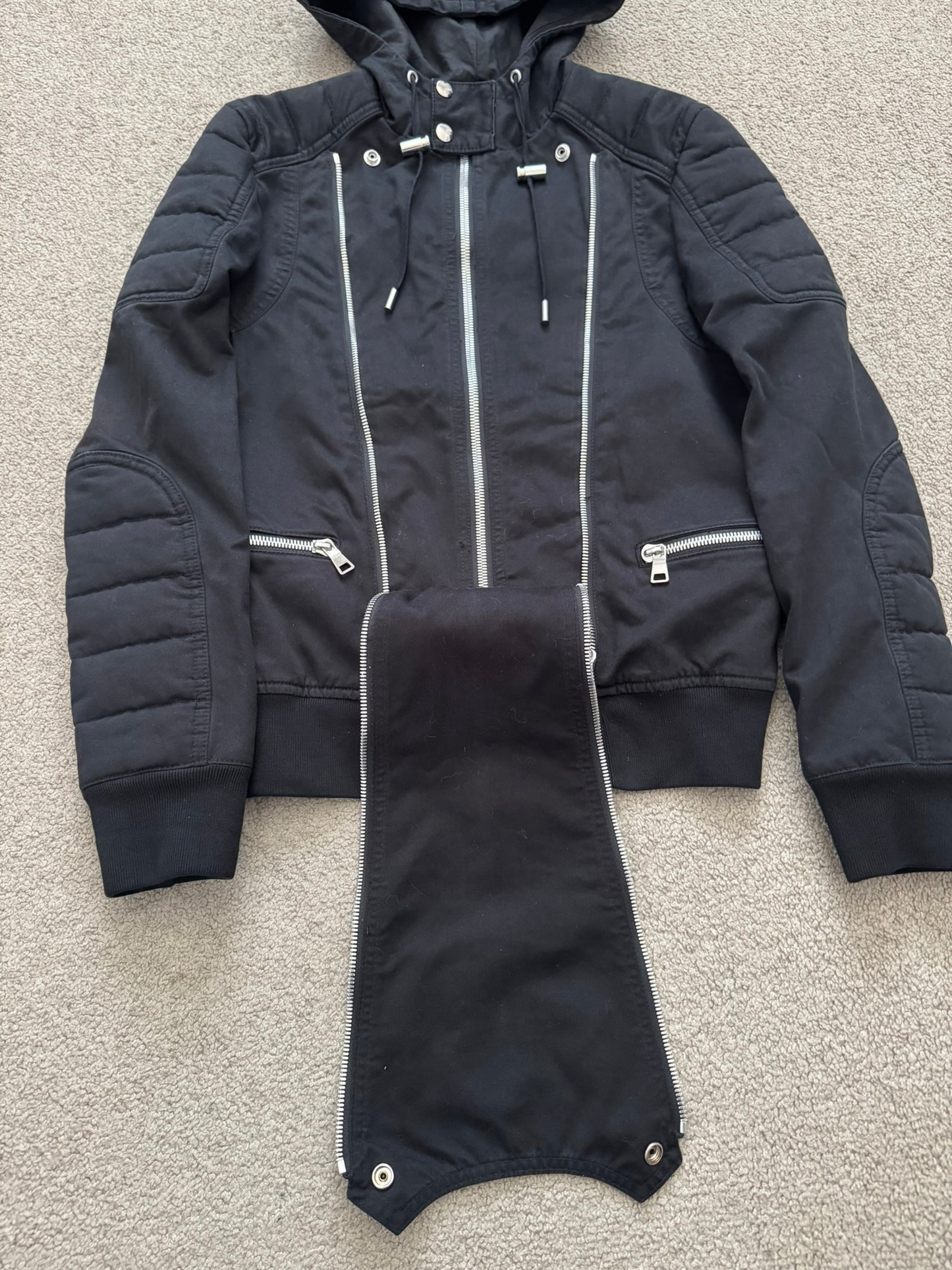 SS17 Balmain by Olivier Rousteing Hooded Biker Zipper Jacket