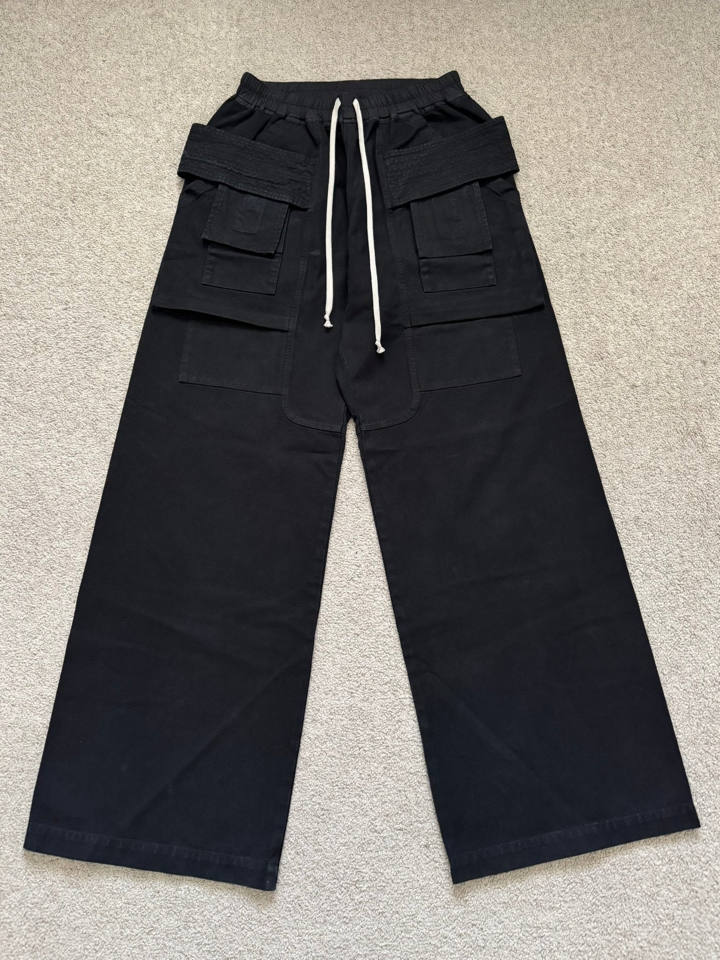 SS25 Rick Owens DRKSHDW Black Wide Creatch Cargo Pants