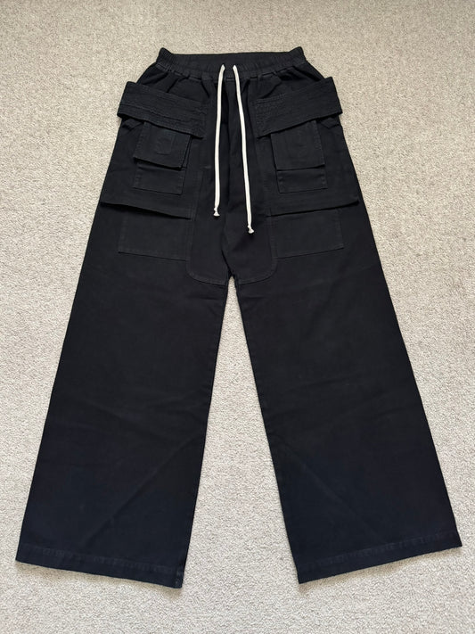 SS25 Rick Owens DRKSHDW Black Wide Creatch Cargo Pants
