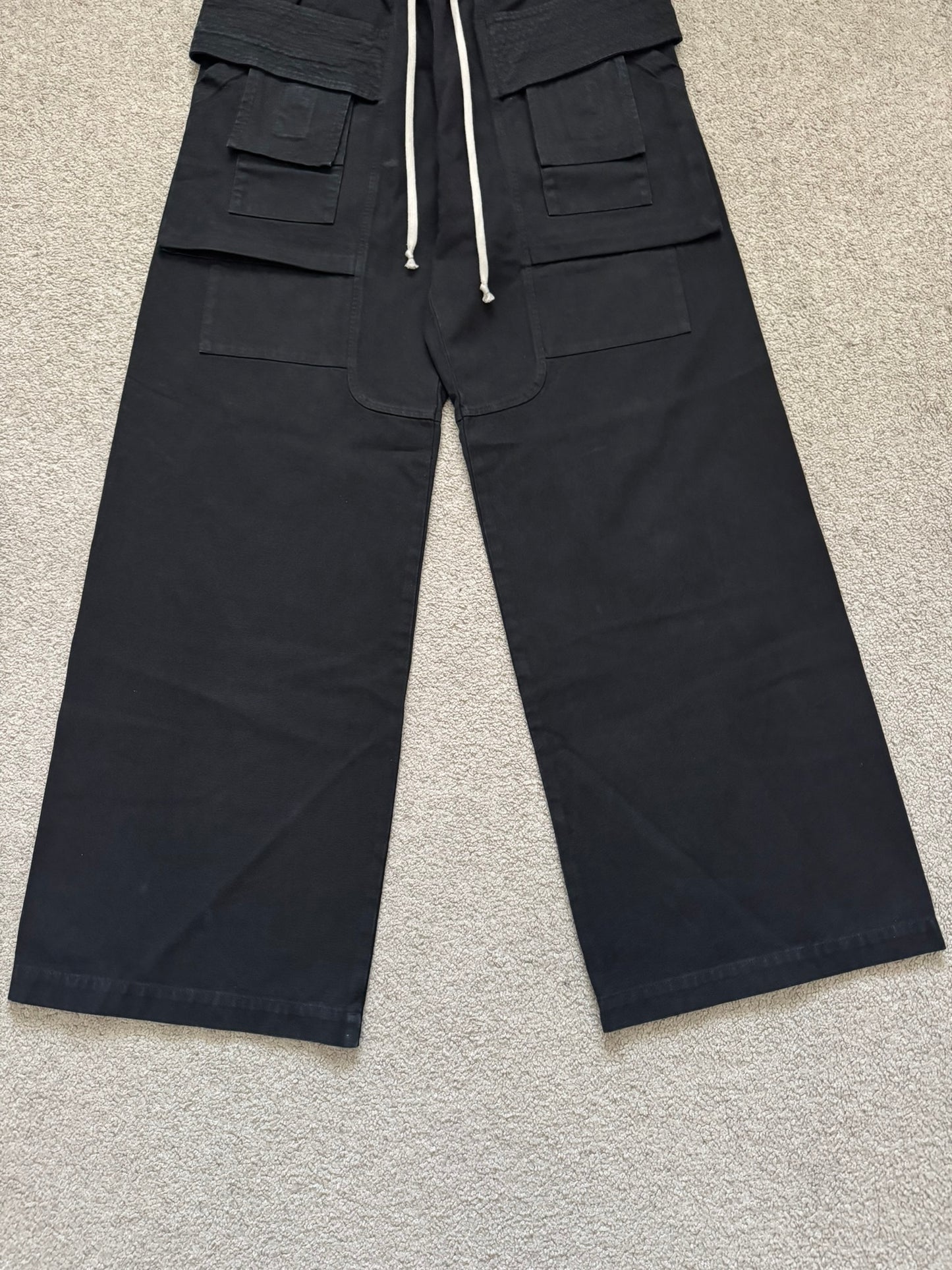 SS25 Rick Owens DRKSHDW Black Wide Creatch Cargo Pants
