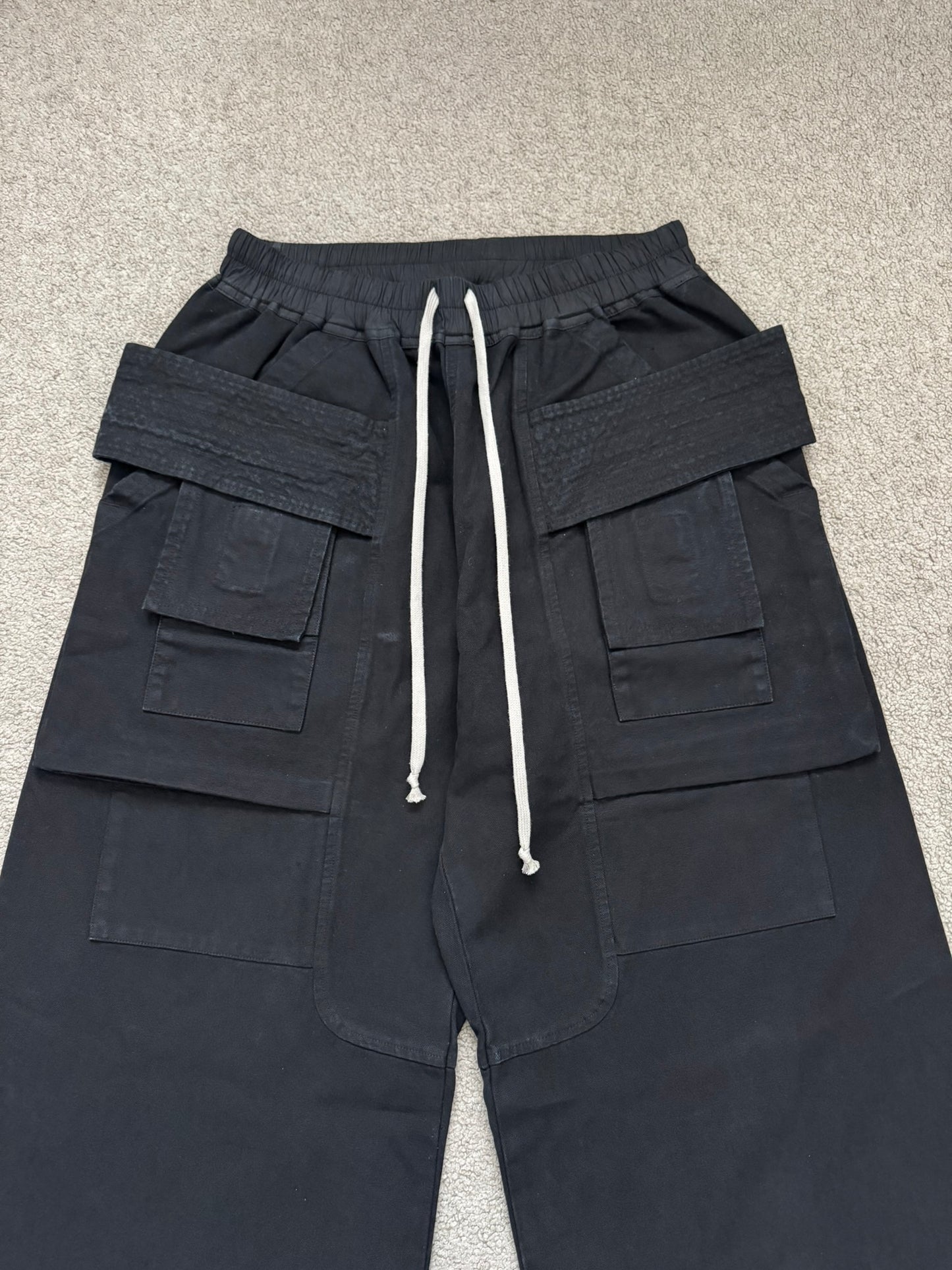 SS25 Rick Owens DRKSHDW Black Wide Creatch Cargo Pants