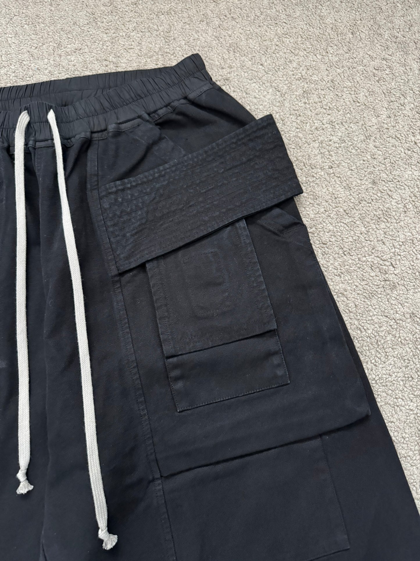 SS25 Rick Owens DRKSHDW Black Wide Creatch Cargo Pants