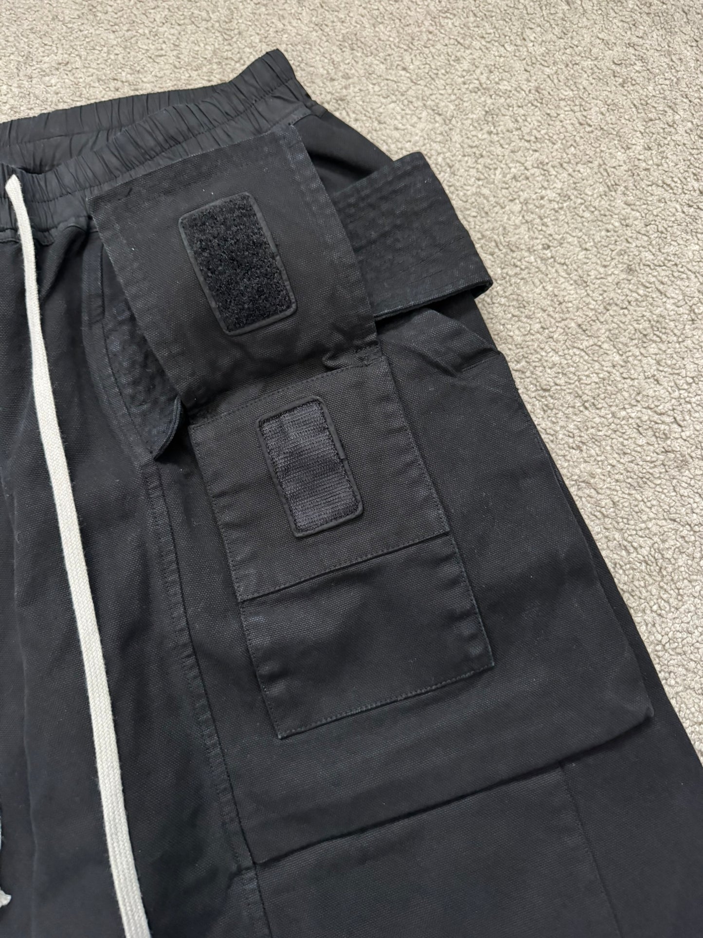 SS25 Rick Owens DRKSHDW Black Wide Creatch Cargo Pants