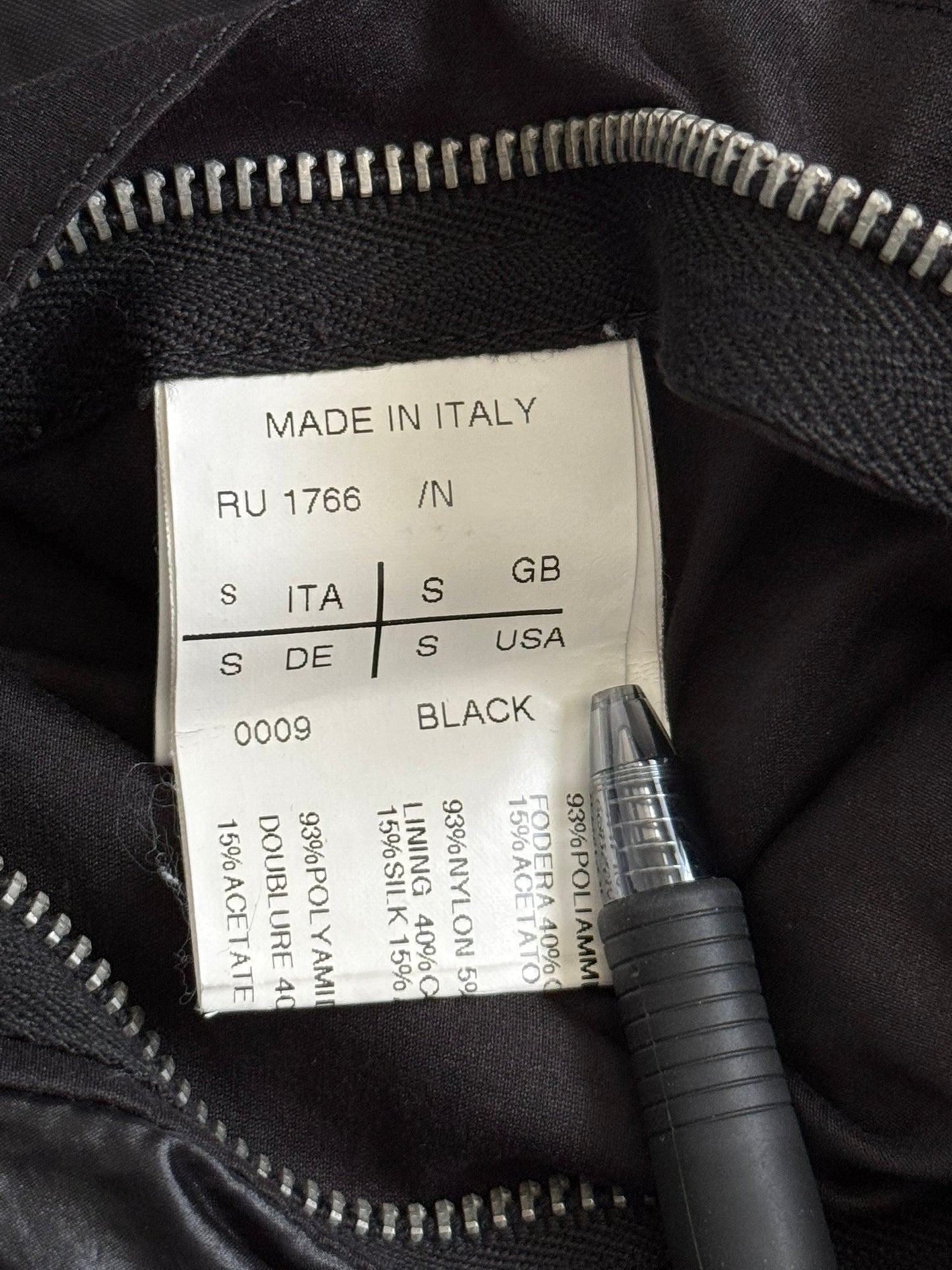SS10 Rick Owens Mainline Black Nylon Scuba Bullet Jacket