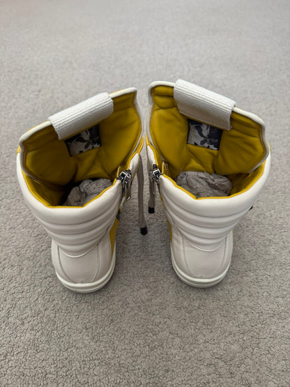 FW24 Rick Owens Yellow Jumbo Lace Geobasket High Top Sneakers