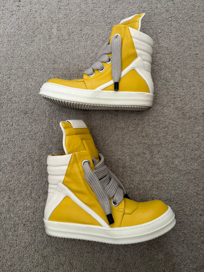 FW24 Rick Owens Yellow Jumbo Lace Geobasket High Top Sneakers