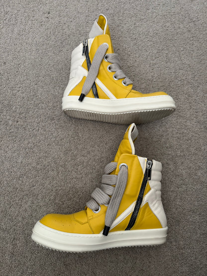FW24 Rick Owens Yellow Jumbo Lace Geobasket High Top Sneakers