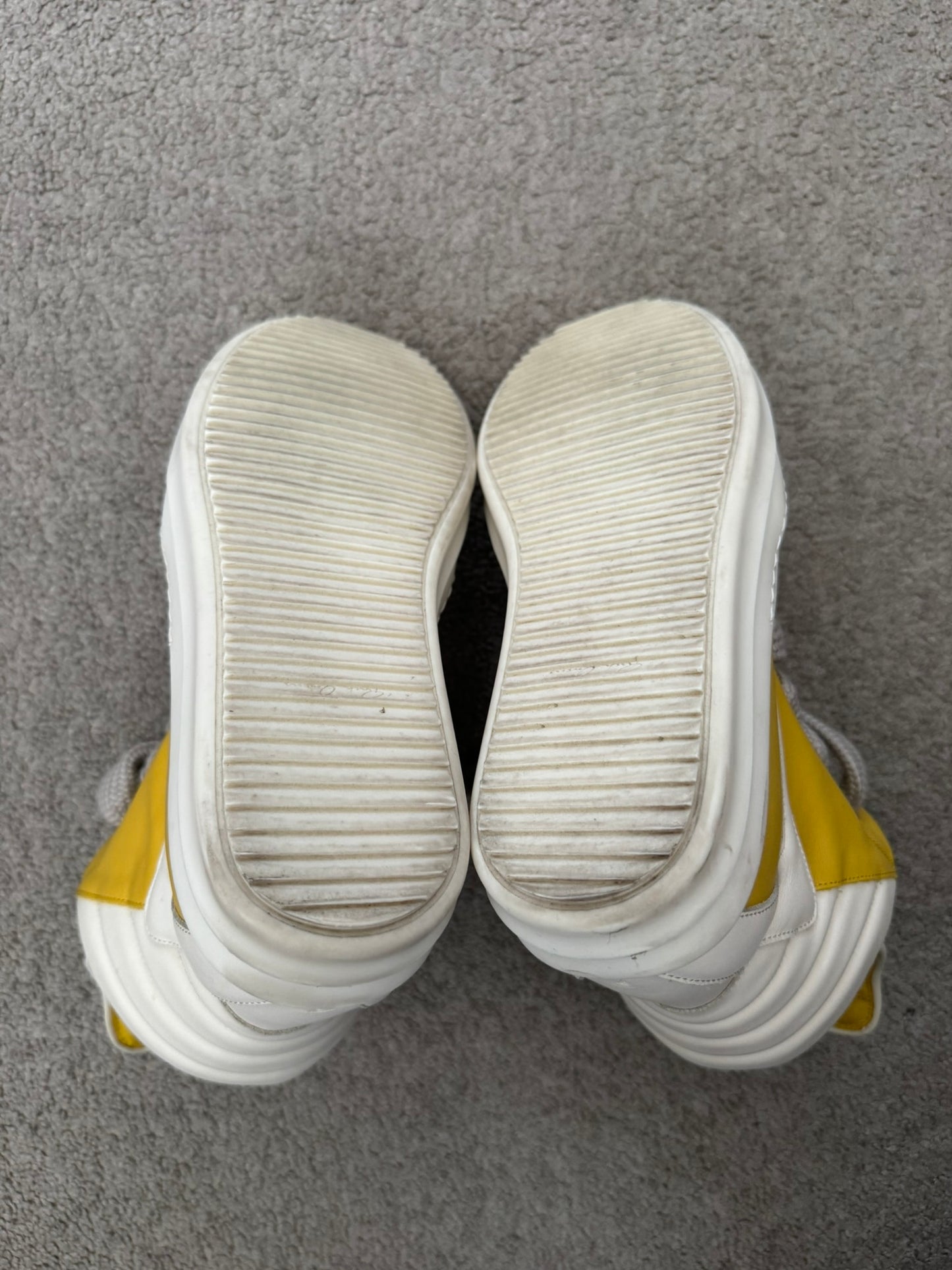 FW24 Rick Owens Yellow Jumbo Lace Geobasket High Top Sneakers