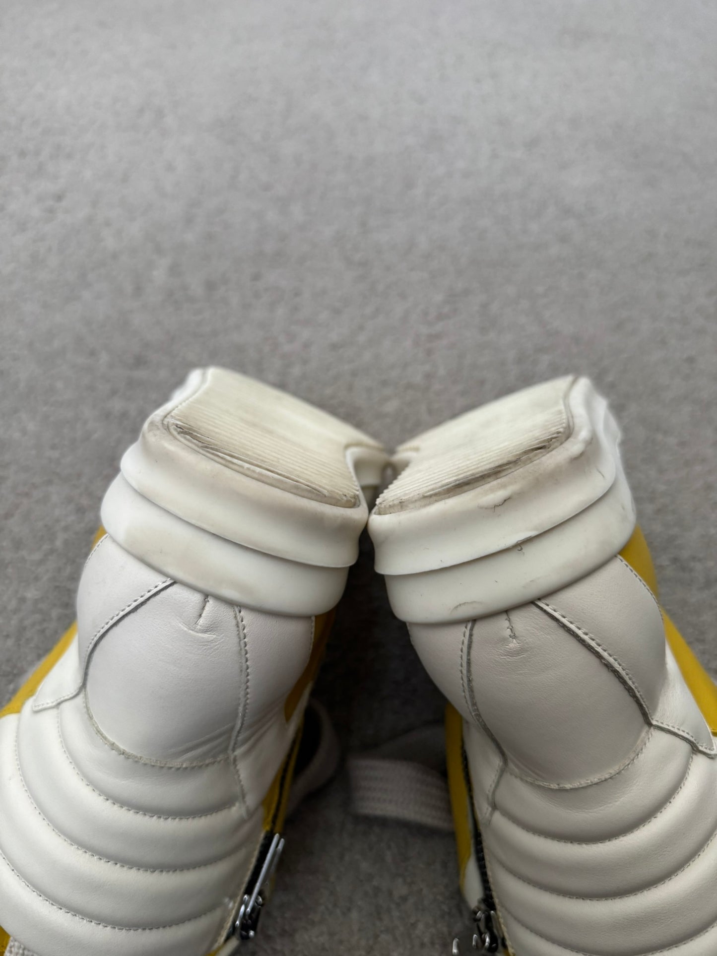 FW24 Rick Owens Yellow Jumbo Lace Geobasket High Top Sneakers