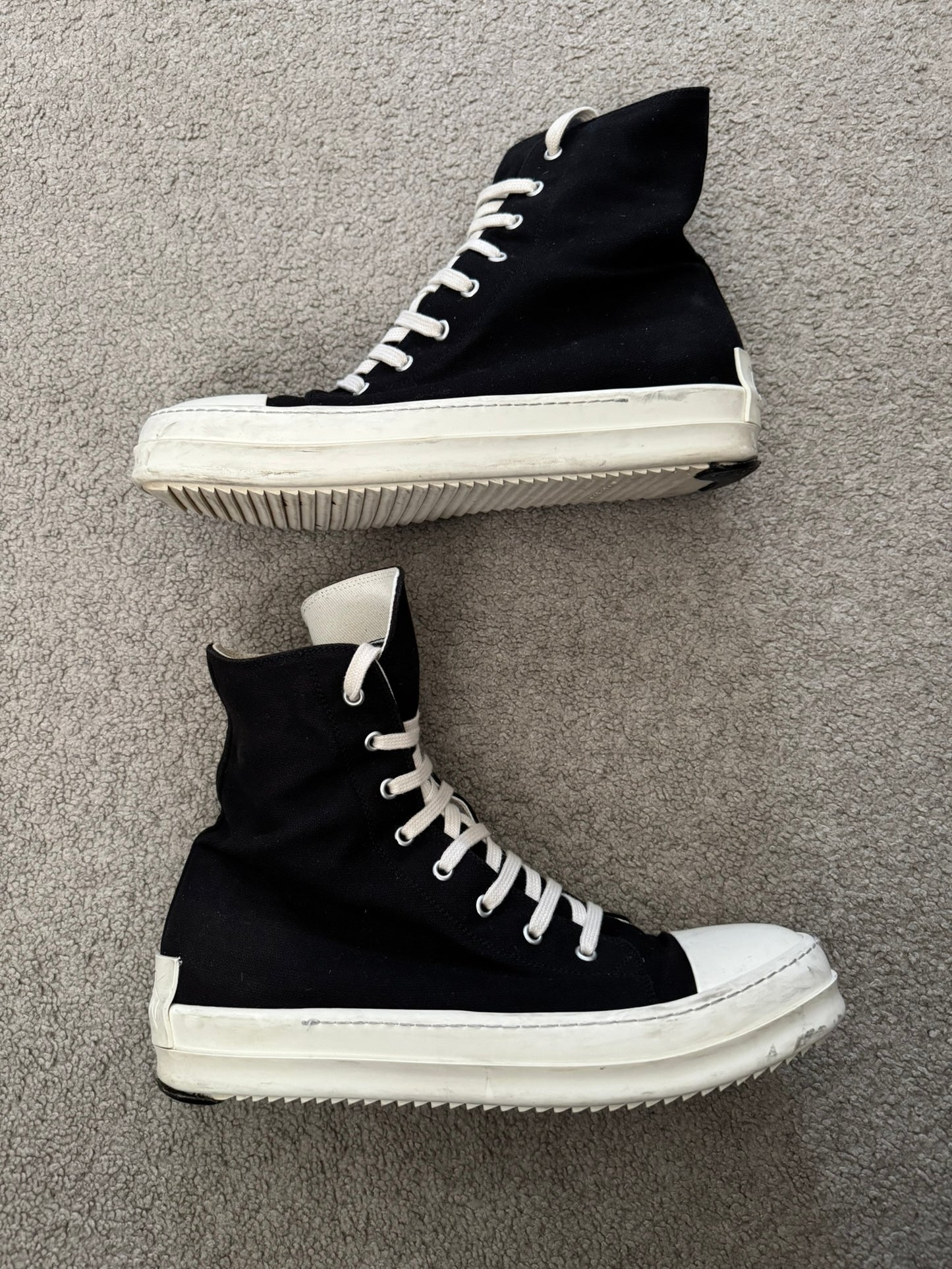 SS21 Rick Owens DRKSHDW Black & White High Ramones Sneakers