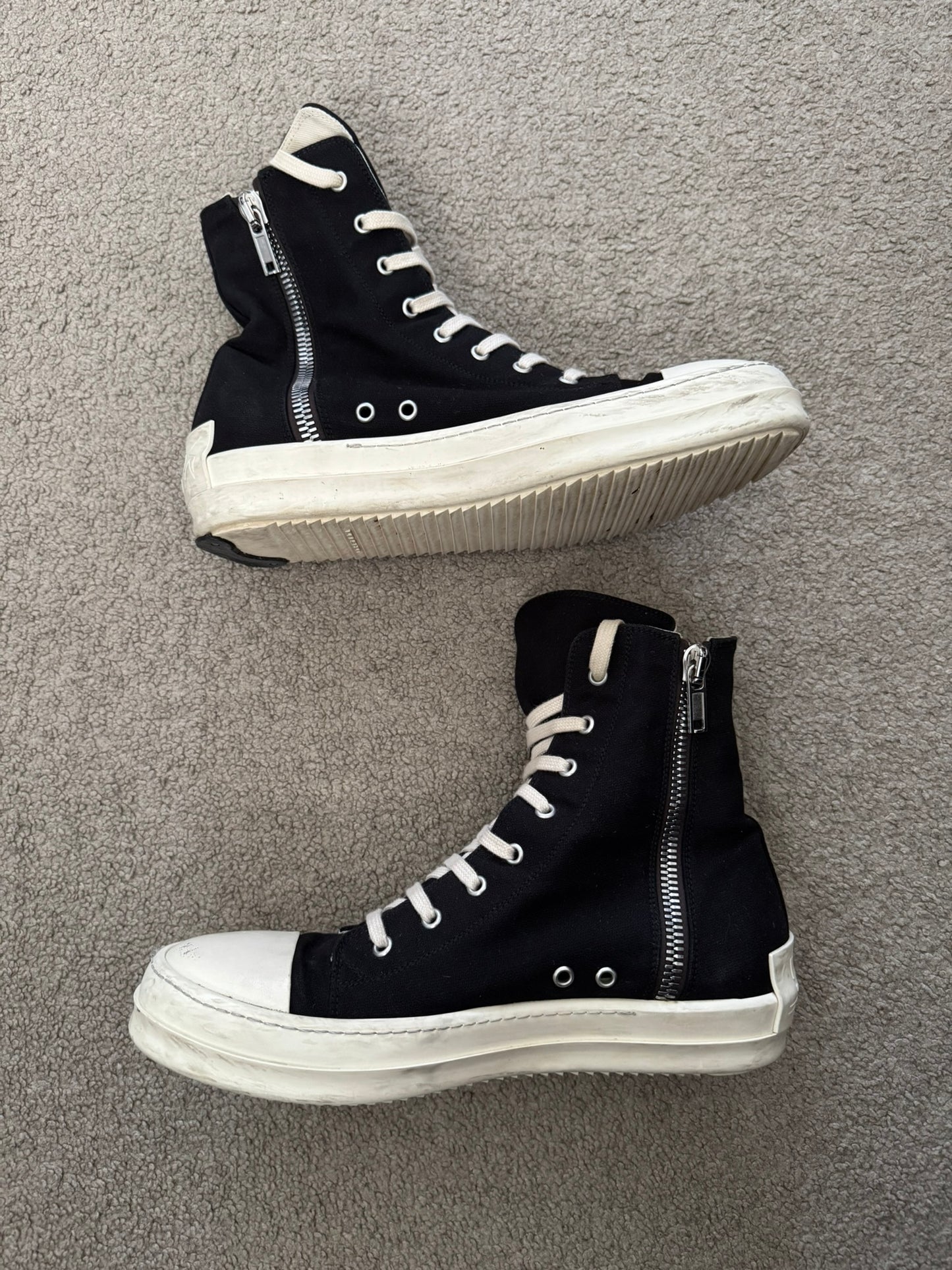 SS21 Rick Owens DRKSHDW Black & White High Ramones Sneakers