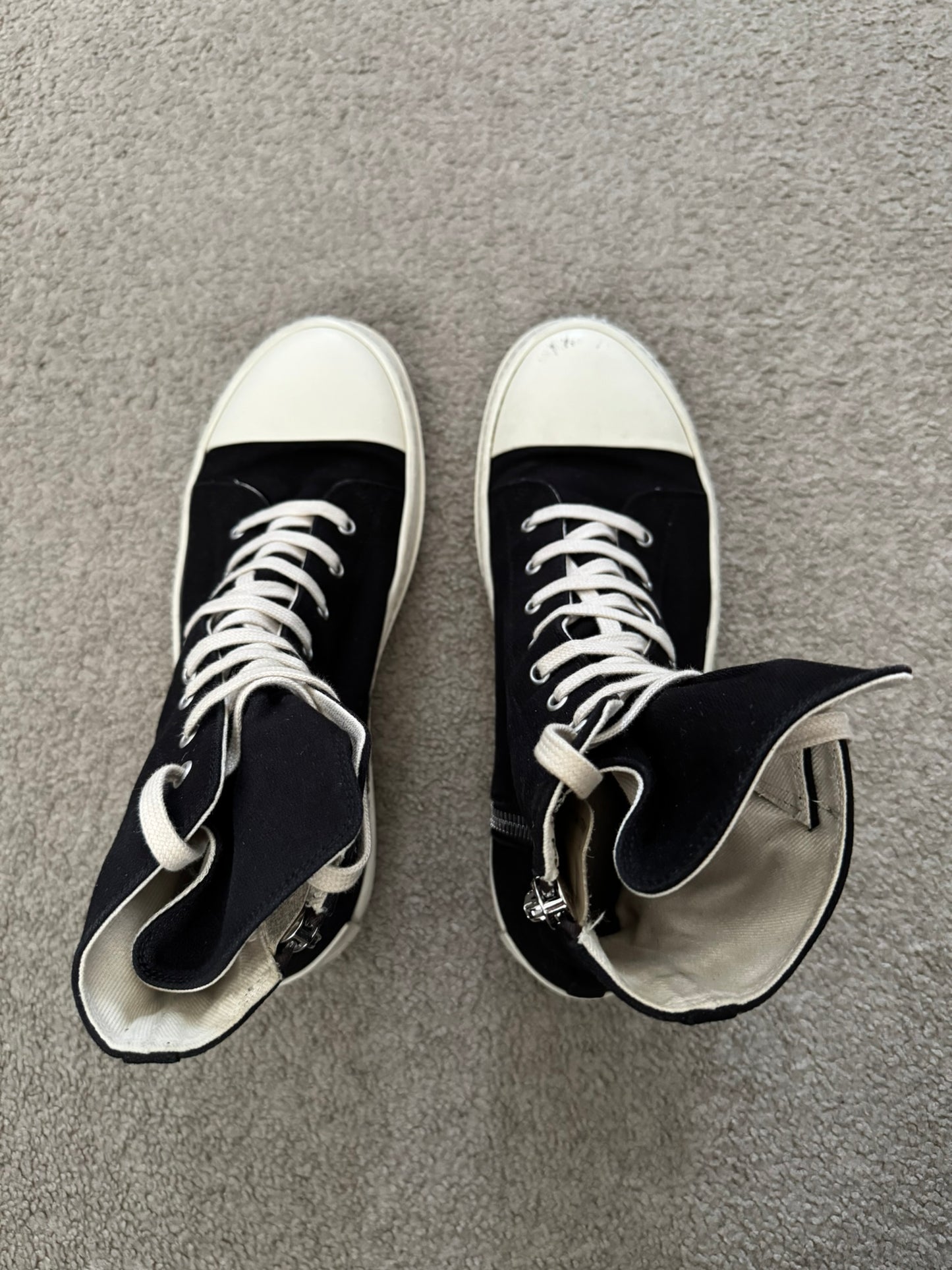 SS21 Rick Owens DRKSHDW Black & White High Ramones Sneakers