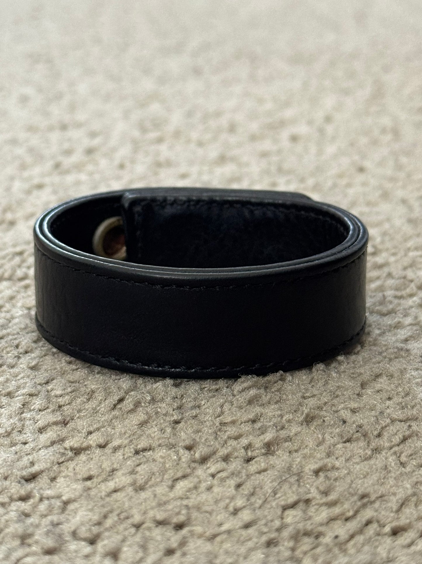 Chrome Hearts 3 Silver Fleur Snap Button Black Leather Bracelet