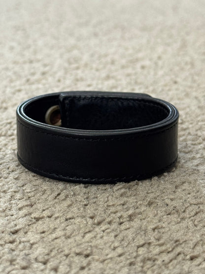 Chrome Hearts 3 Silver Fleur Snap Button Black Leather Bracelet