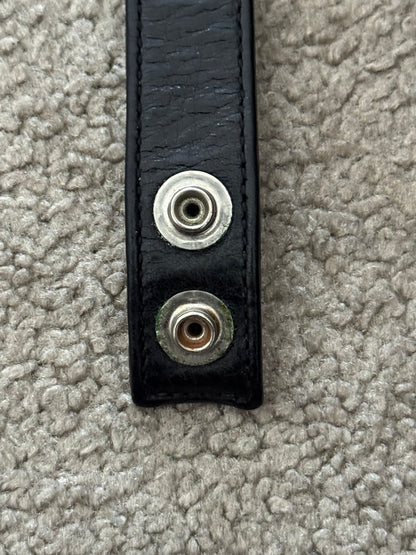 Chrome Hearts 3 Silver Fleur Snap Button Black Leather Bracelet