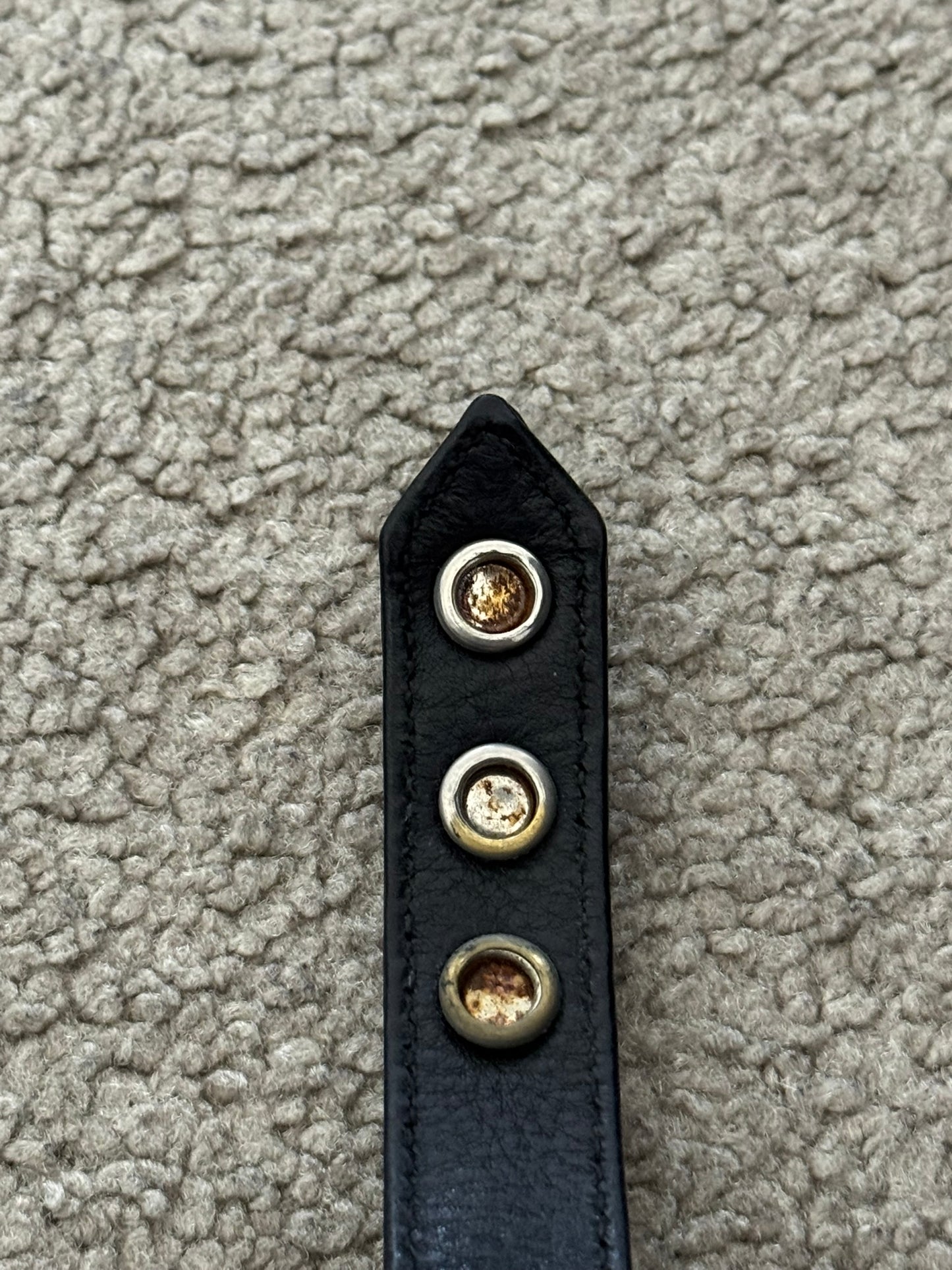 Chrome Hearts 3 Silver Fleur Snap Button Black Leather Bracelet