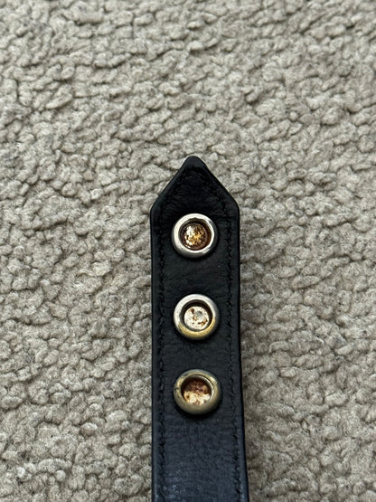 Chrome Hearts 3 Silver Fleur Snap Button Black Leather Bracelet