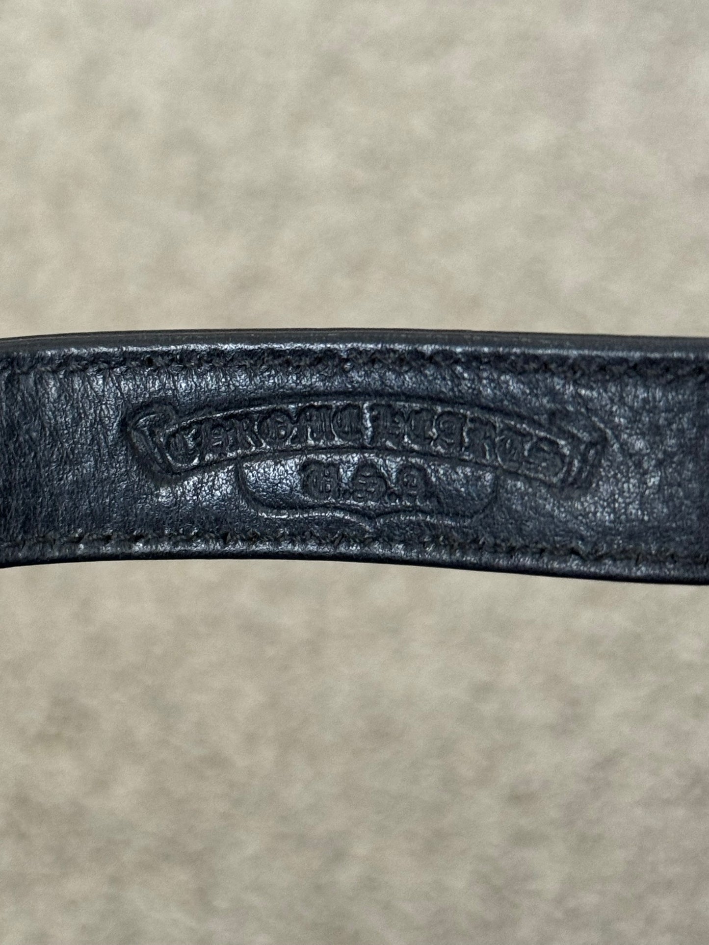 Chrome Hearts 3 Silver Fleur Snap Button Black Leather Bracelet