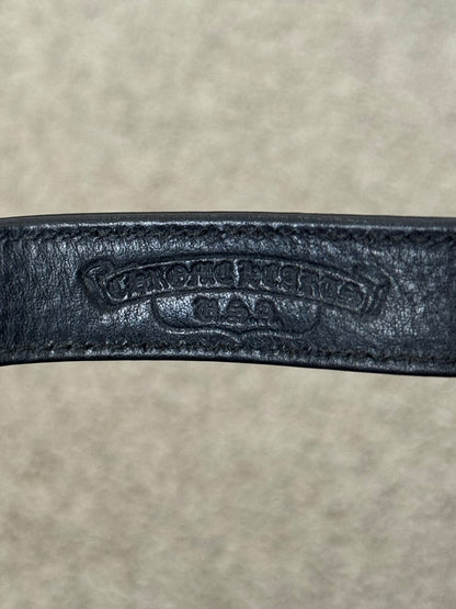 Chrome Hearts 3 Silver Fleur Snap Button Black Leather Bracelet