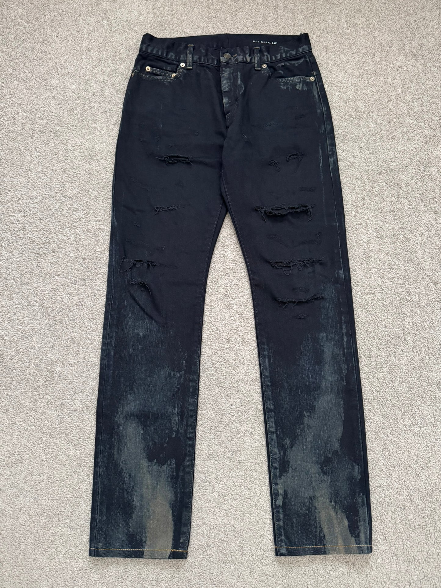 SS16 Saint Laurent by Hedi Slimane Oil Stain/Spill Crash Distressed Denim Jeans