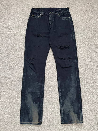 SS16 Saint Laurent by Hedi Slimane Oil Stain/Spill Crash Distressed Denim Jeans