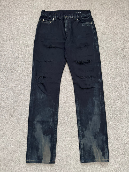 SS16 Saint Laurent by Hedi Slimane Oil Stain/Spill Crash Distressed Denim Jeans