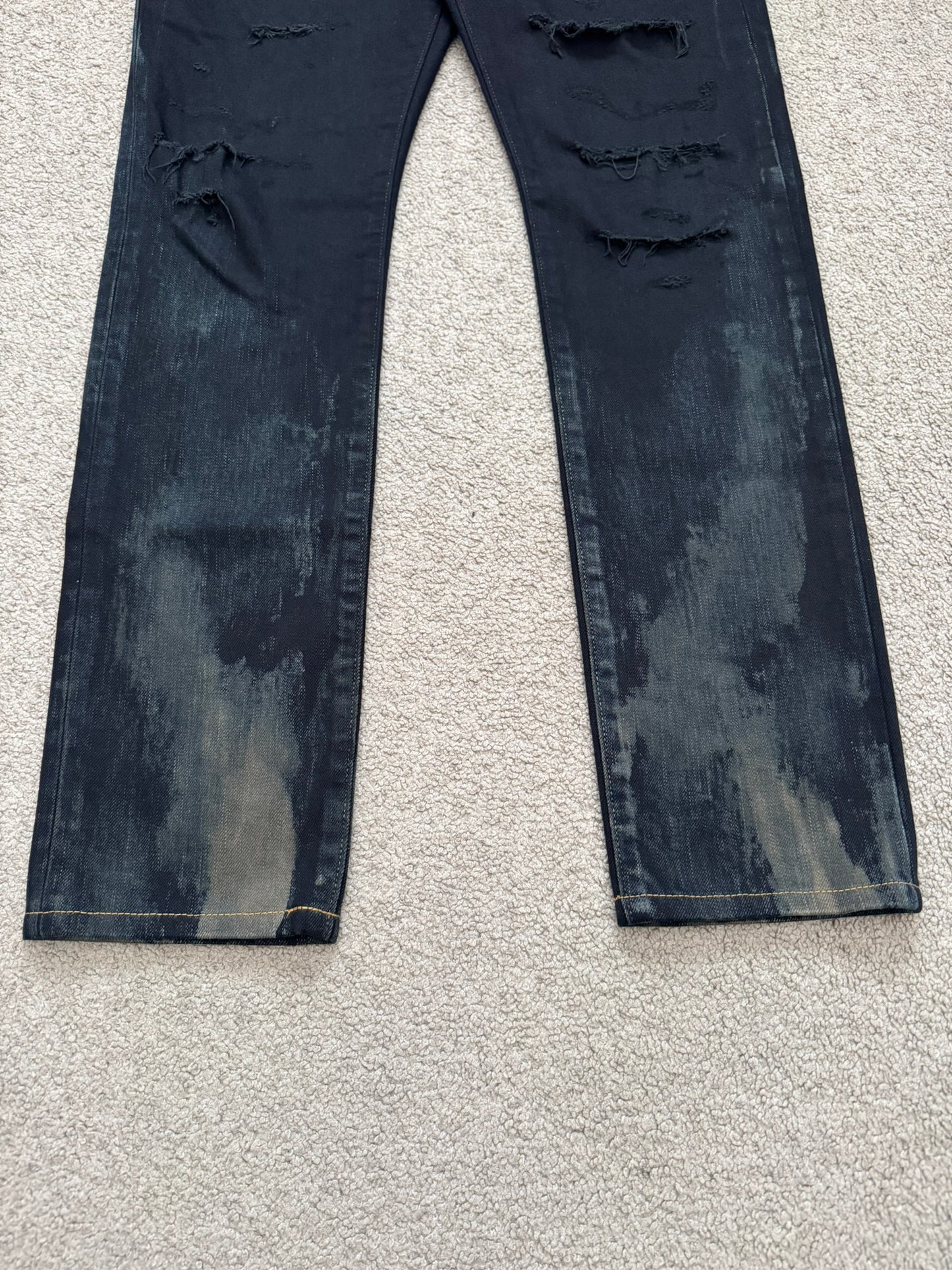 SS16 Saint Laurent by Hedi Slimane Oil Stain/Spill Crash Distressed Denim Jeans