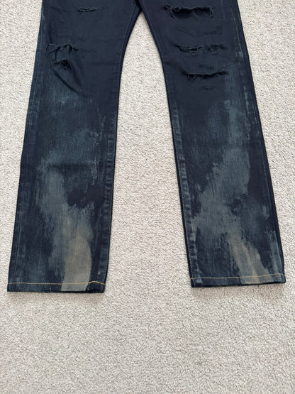 SS16 Saint Laurent by Hedi Slimane Oil Stain/Spill Crash Distressed Denim Jeans