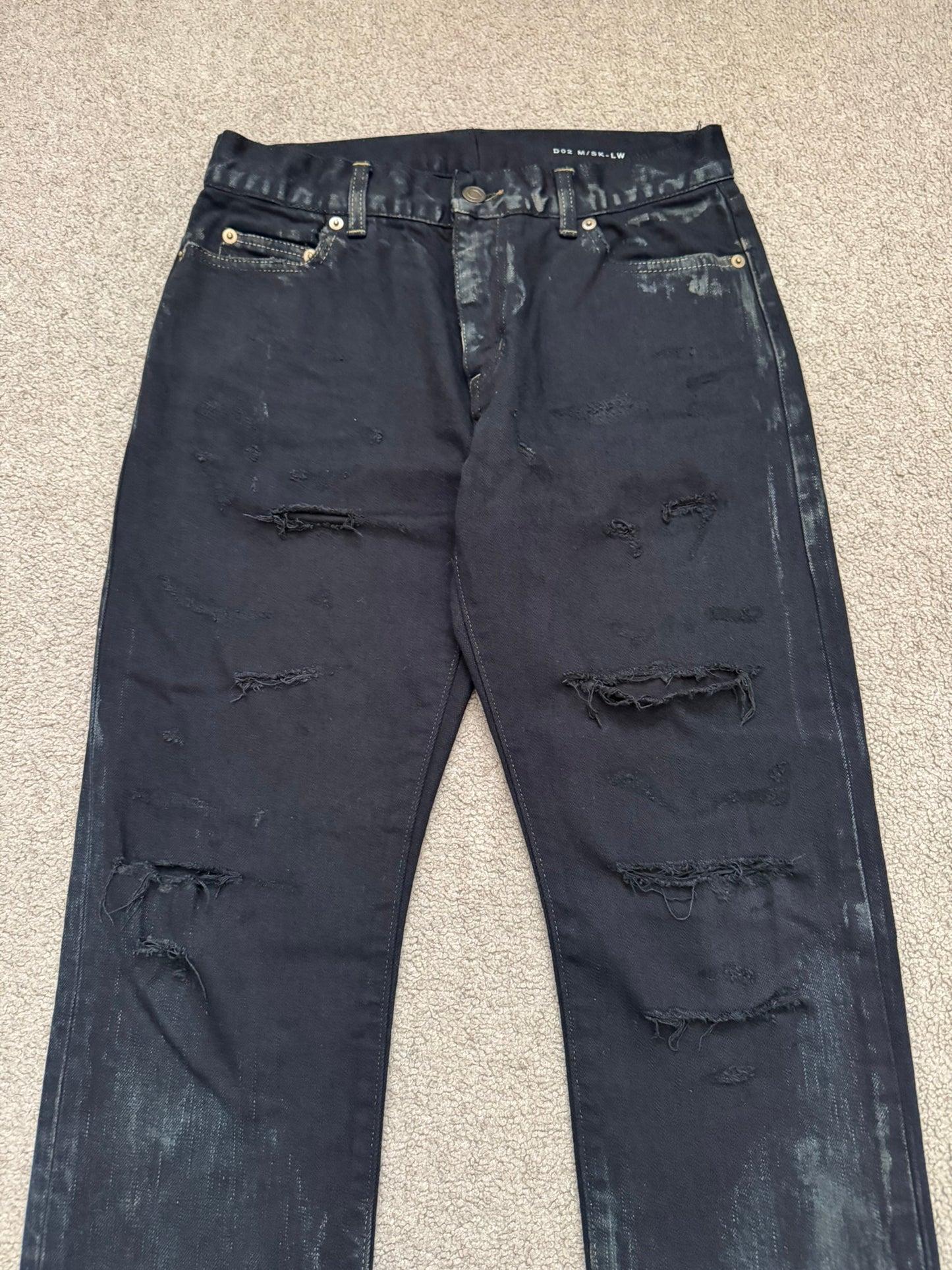 SS16 Saint Laurent by Hedi Slimane Oil Stain/Spill Crash Distressed Denim Jeans