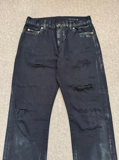 SS16 Saint Laurent by Hedi Slimane Oil Stain/Spill Crash Distressed Denim Jeans