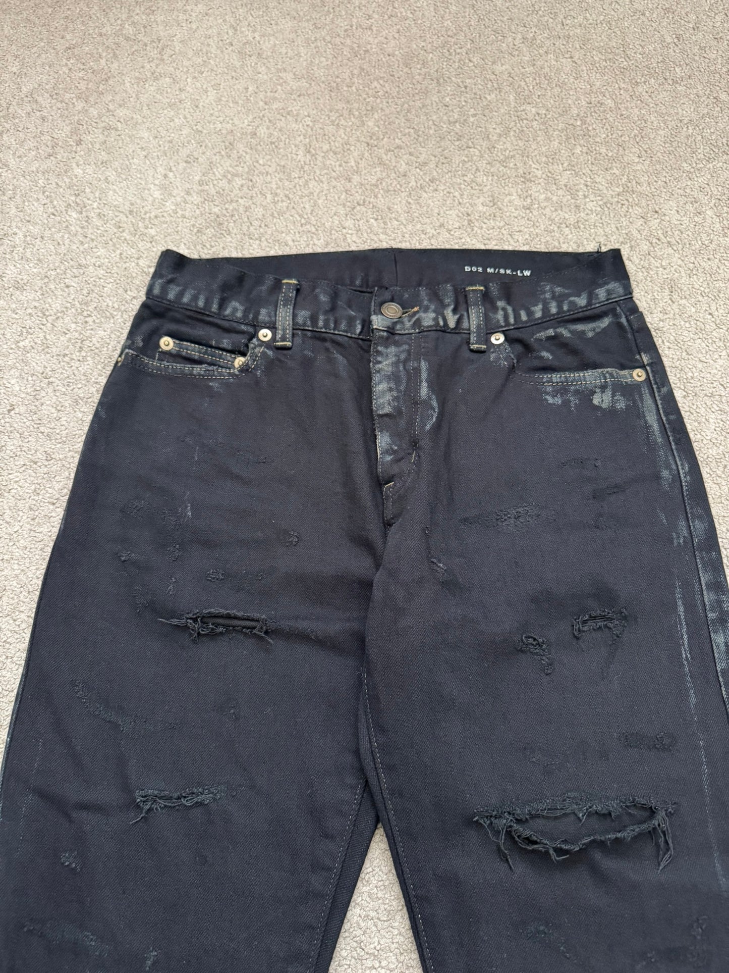SS16 Saint Laurent by Hedi Slimane Oil Stain/Spill Crash Distressed Denim Jeans