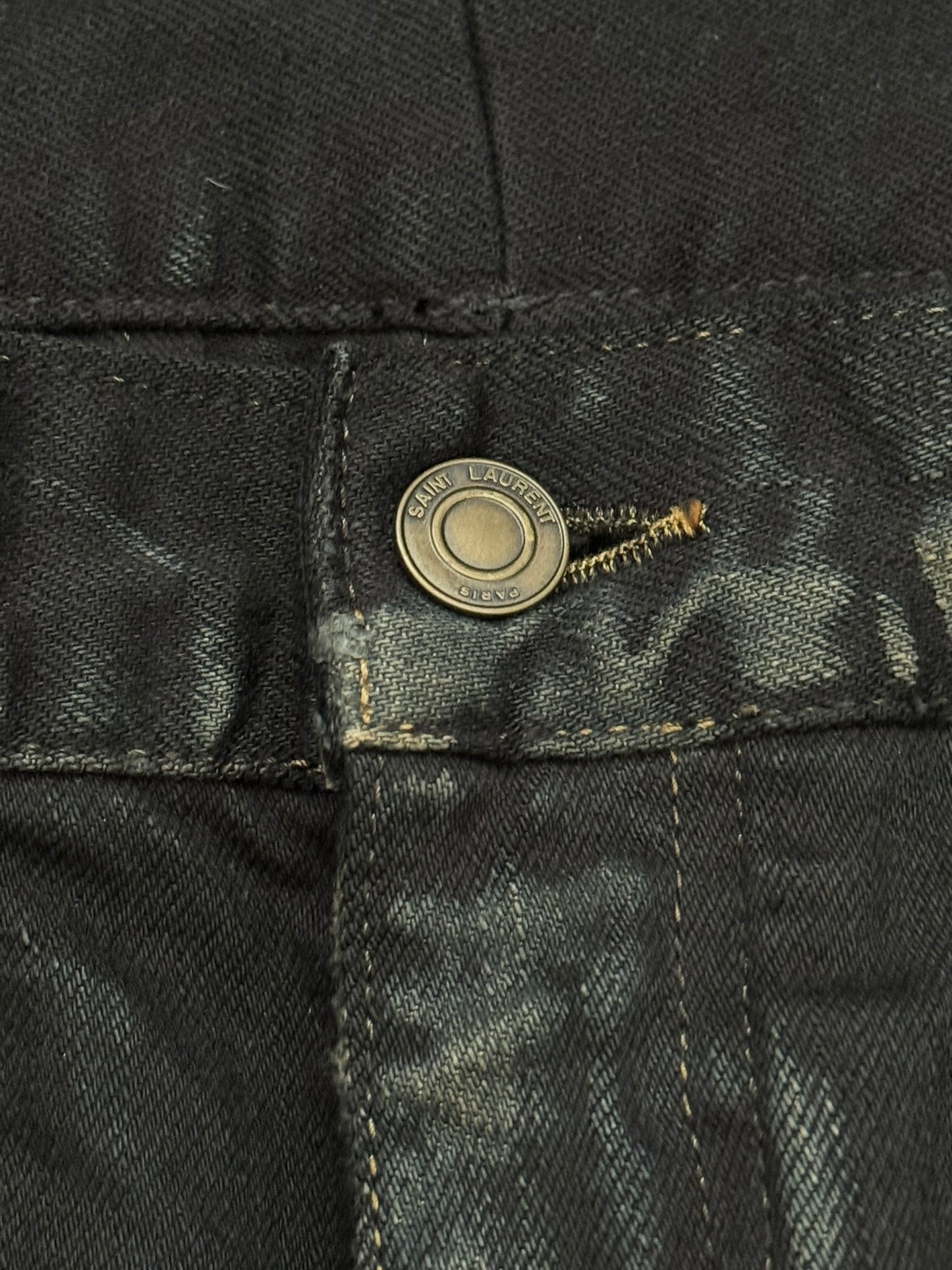 SS16 Saint Laurent by Hedi Slimane Oil Stain/Spill Crash Distressed Denim Jeans