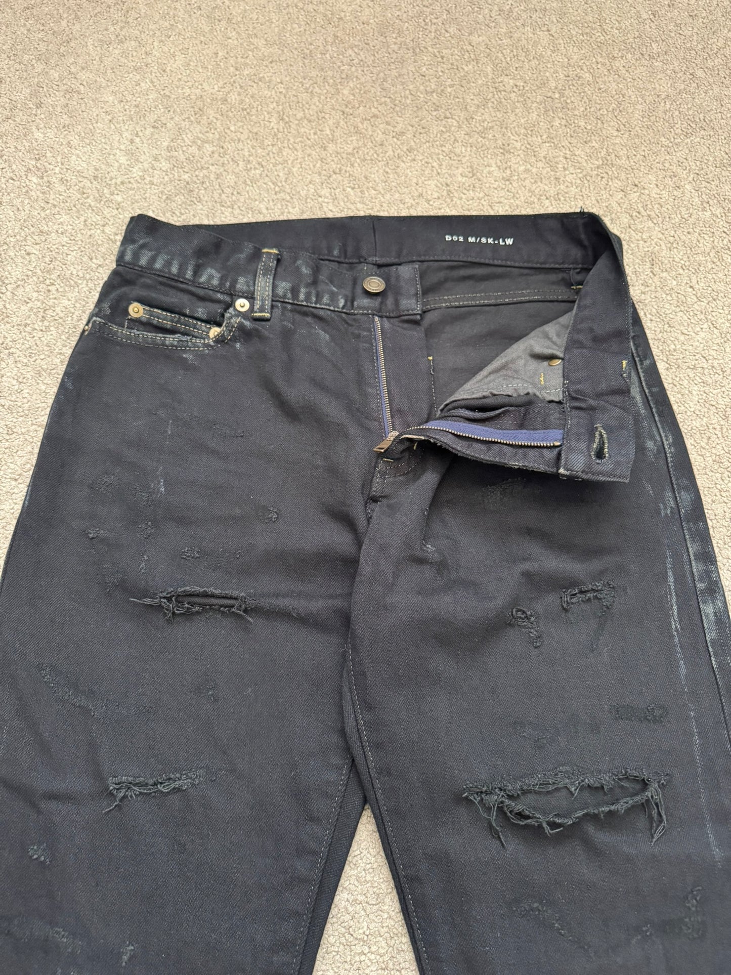 SS16 Saint Laurent by Hedi Slimane Oil Stain/Spill Crash Distressed Denim Jeans