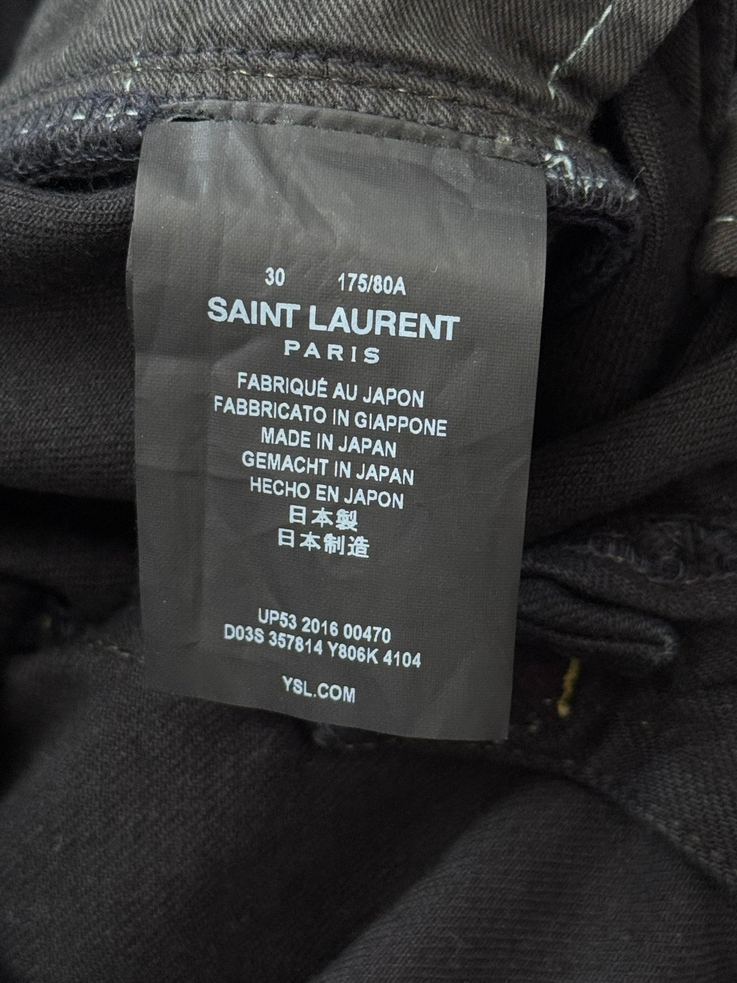 SS16 Saint Laurent by Hedi Slimane Oil Stain/Spill Crash Distressed Denim Jeans