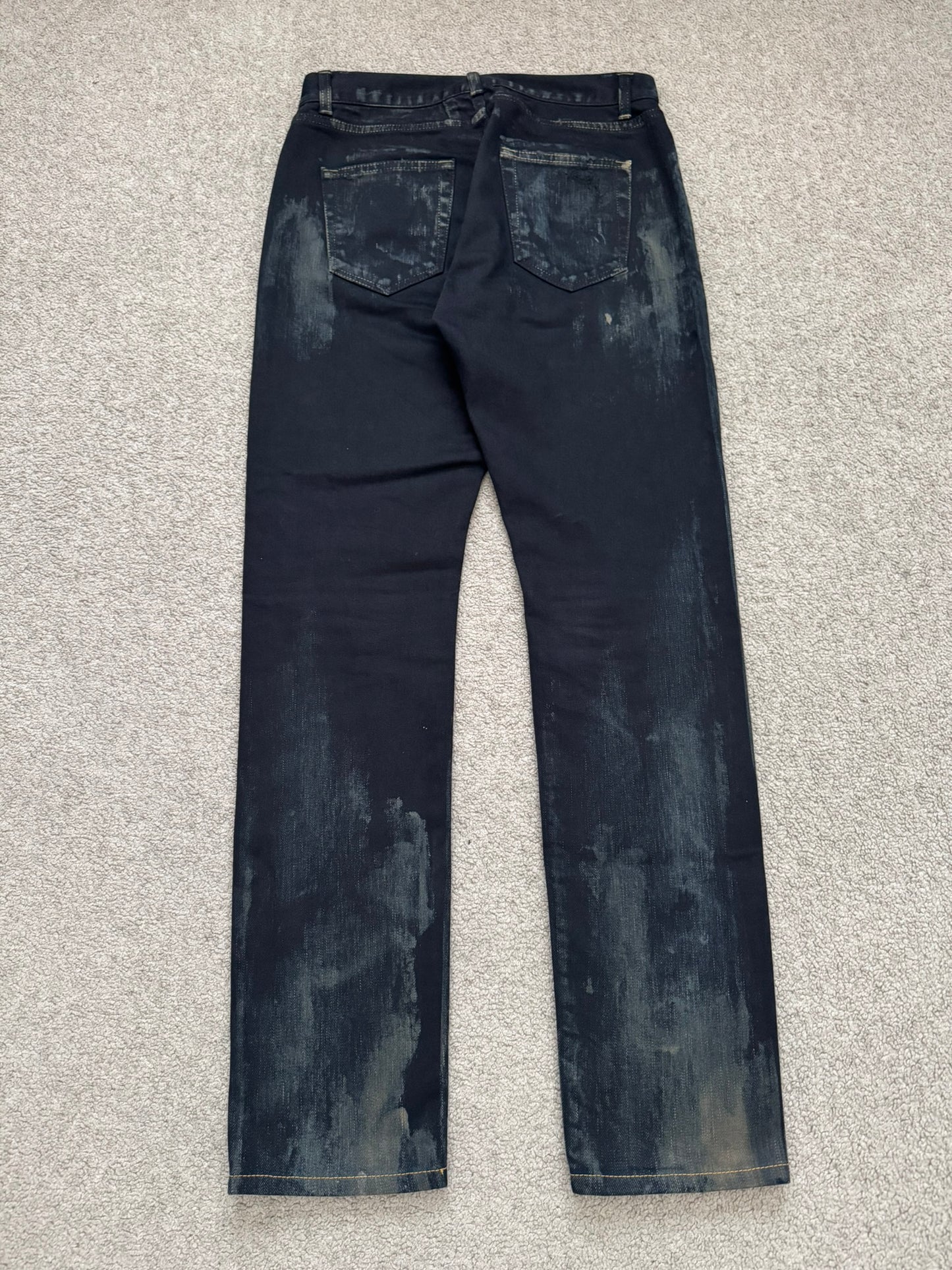 SS16 Saint Laurent by Hedi Slimane Oil Stain/Spill Crash Distressed Denim Jeans