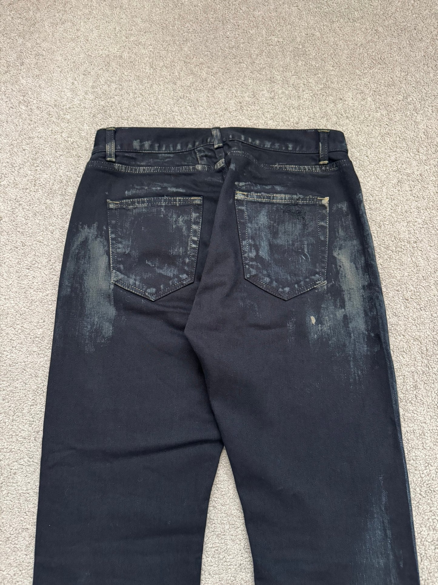 SS16 Saint Laurent by Hedi Slimane Oil Stain/Spill Crash Distressed Denim Jeans