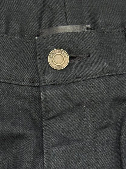 FW14 Saint Laurent by Hedi Slimane "Nightrider" Black Waxed D02 Denim Jeans