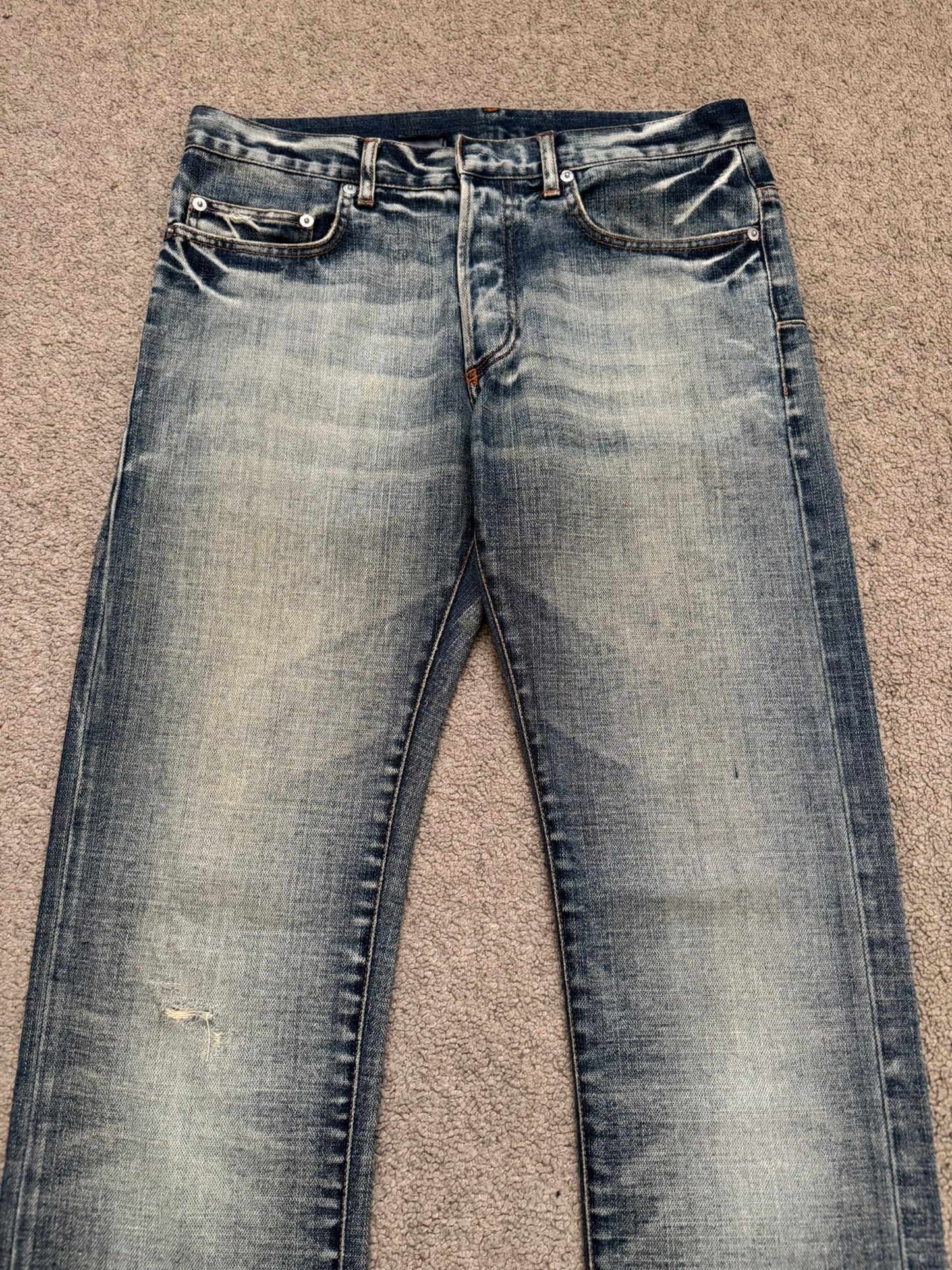 SS07 Dior Homme by Hedi Slimane Faded Washed Whiskered Denim Jeans